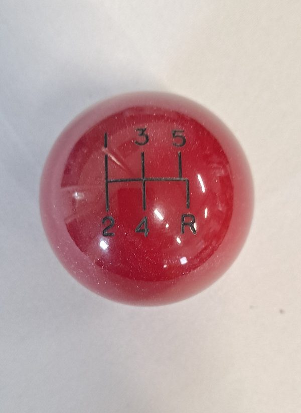 red metallic, candy red, shift knob, ball, red, 5 speed, black inlay, white inlay, shine, hms, hanlon motorsports, glitter, shift balls